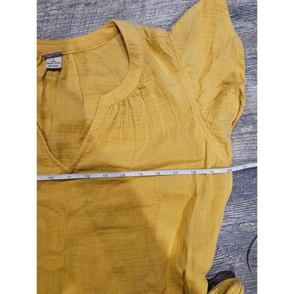 Magaschoni Women's Yellow Midi Flutter Sleeves  Pockets gauzy cotton large - Picture 4 of 8